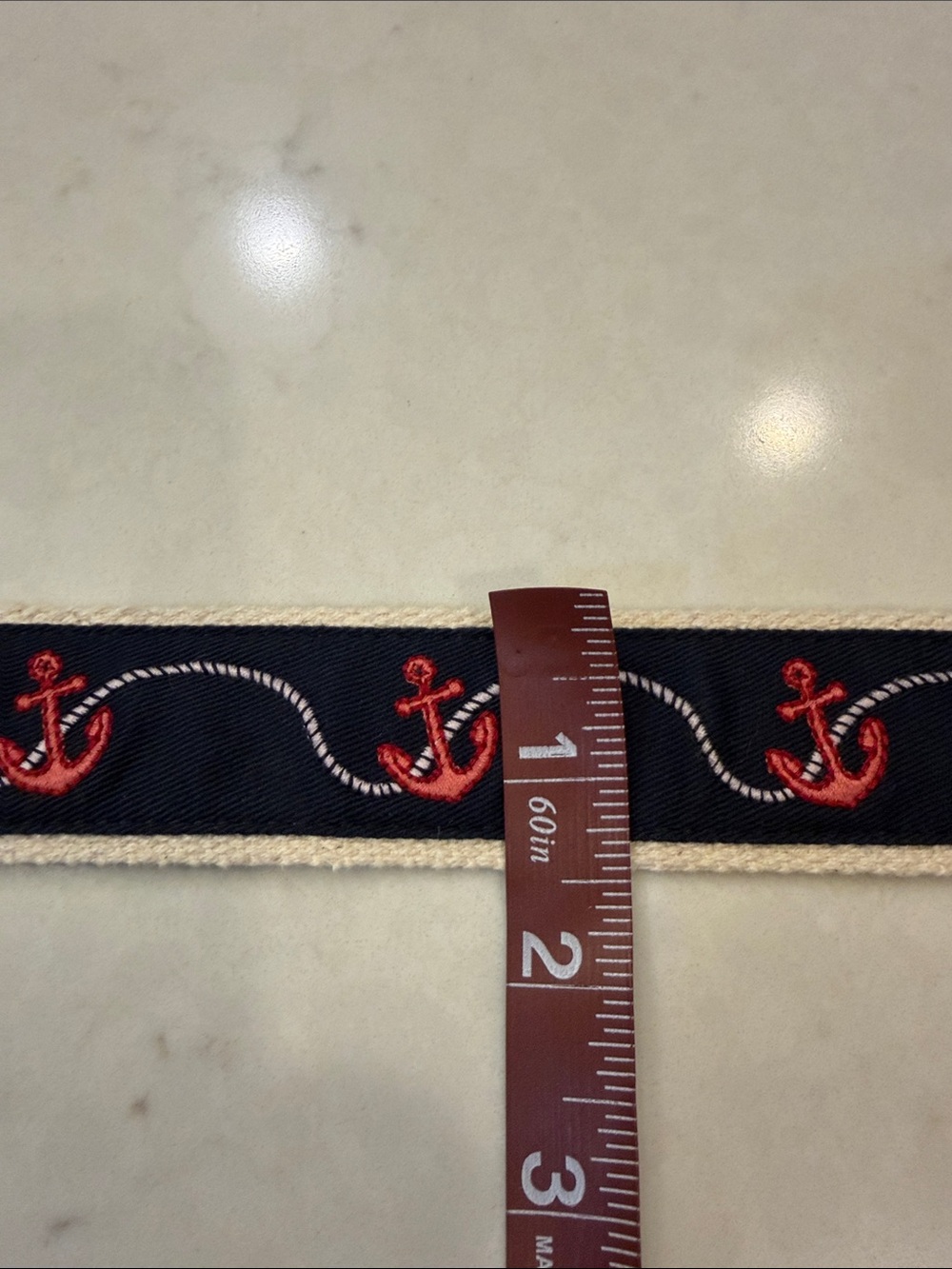 J. Crew Navy Belt with Red Anchor Embroidery and Silver Rings - Picture 4 of 4